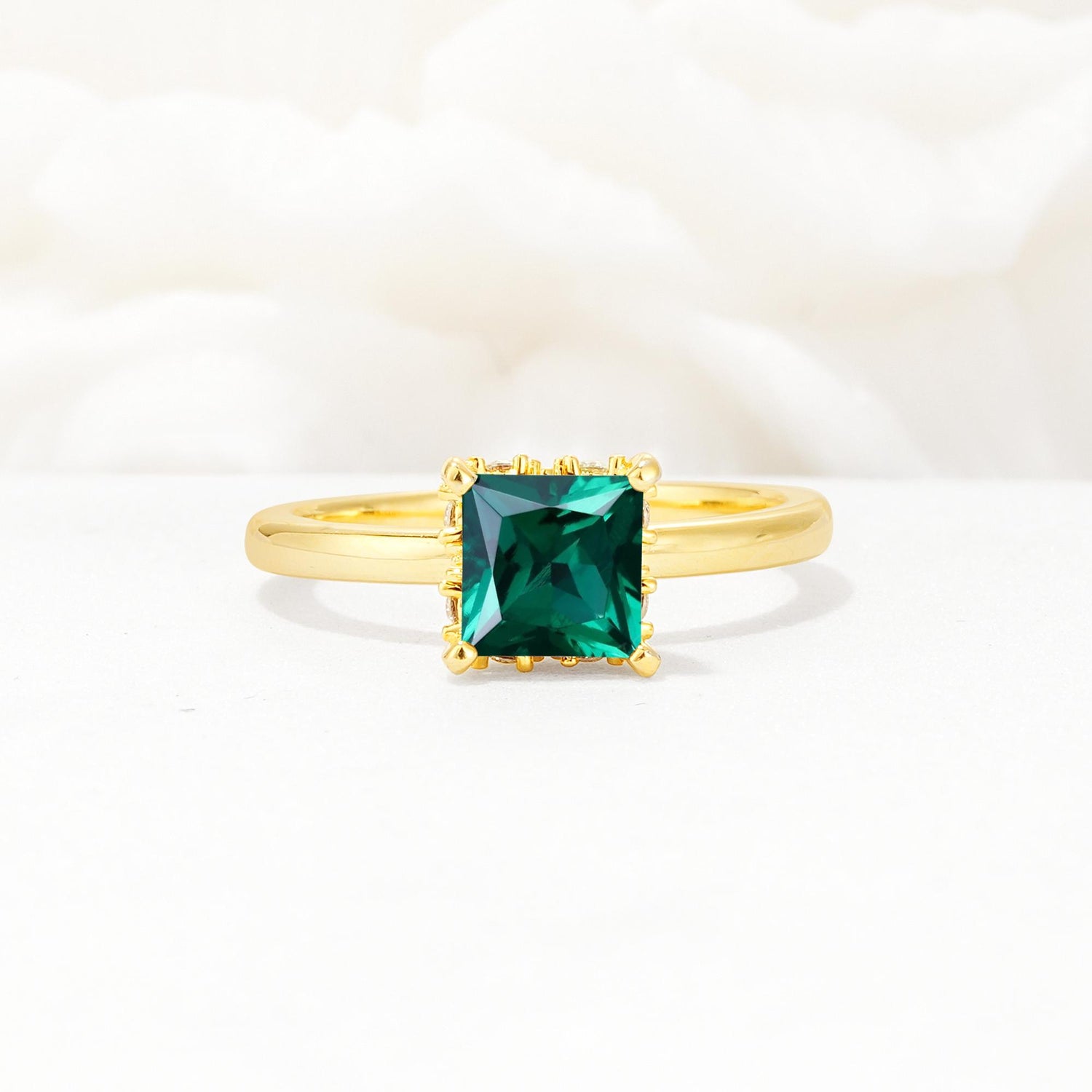 Princess Cut Emerald Hidden Halo Engagement Ring - Additional view