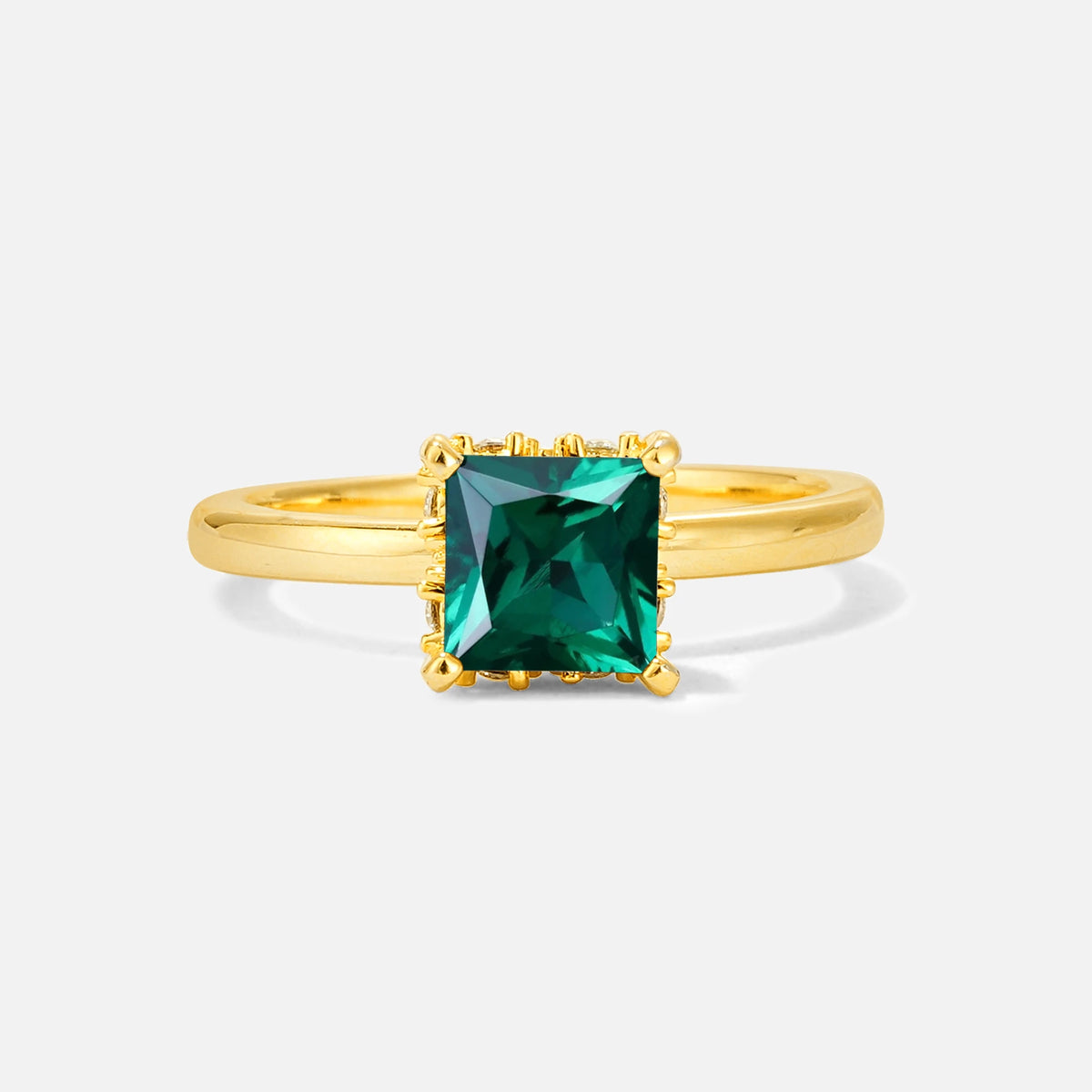 Princess Cut Emerald Hidden Halo Engagement Ring