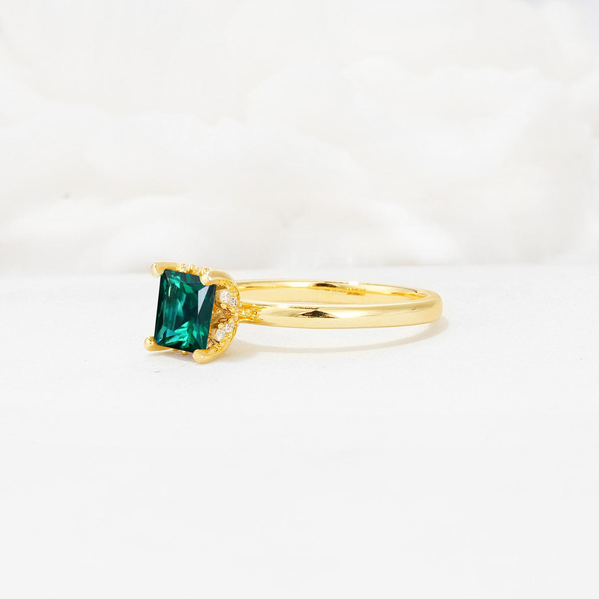 Princess Cut Emerald Hidden Halo Engagement Ring - Additional view