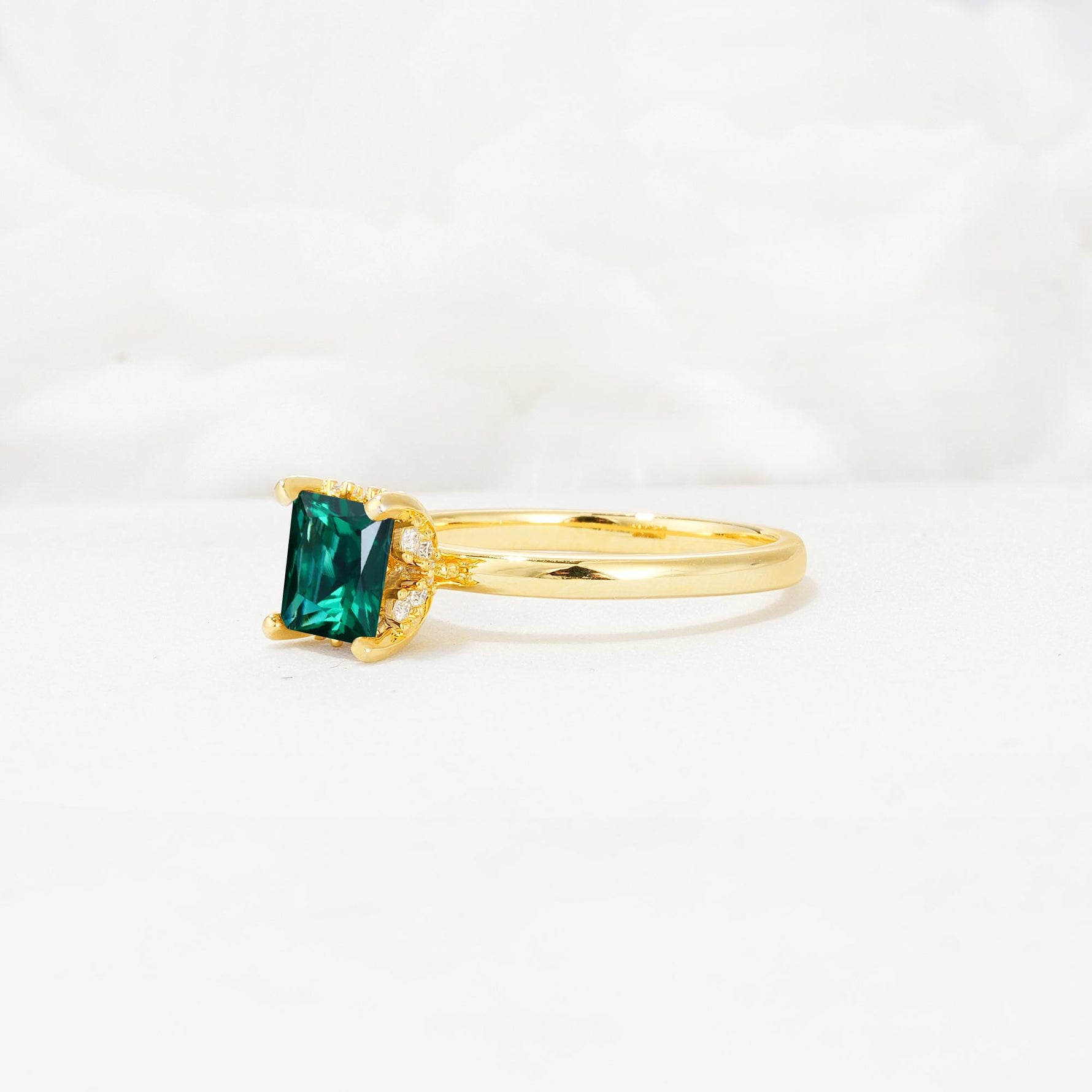 Princess Cut Emerald Hidden Halo Engagement Ring - Additional view