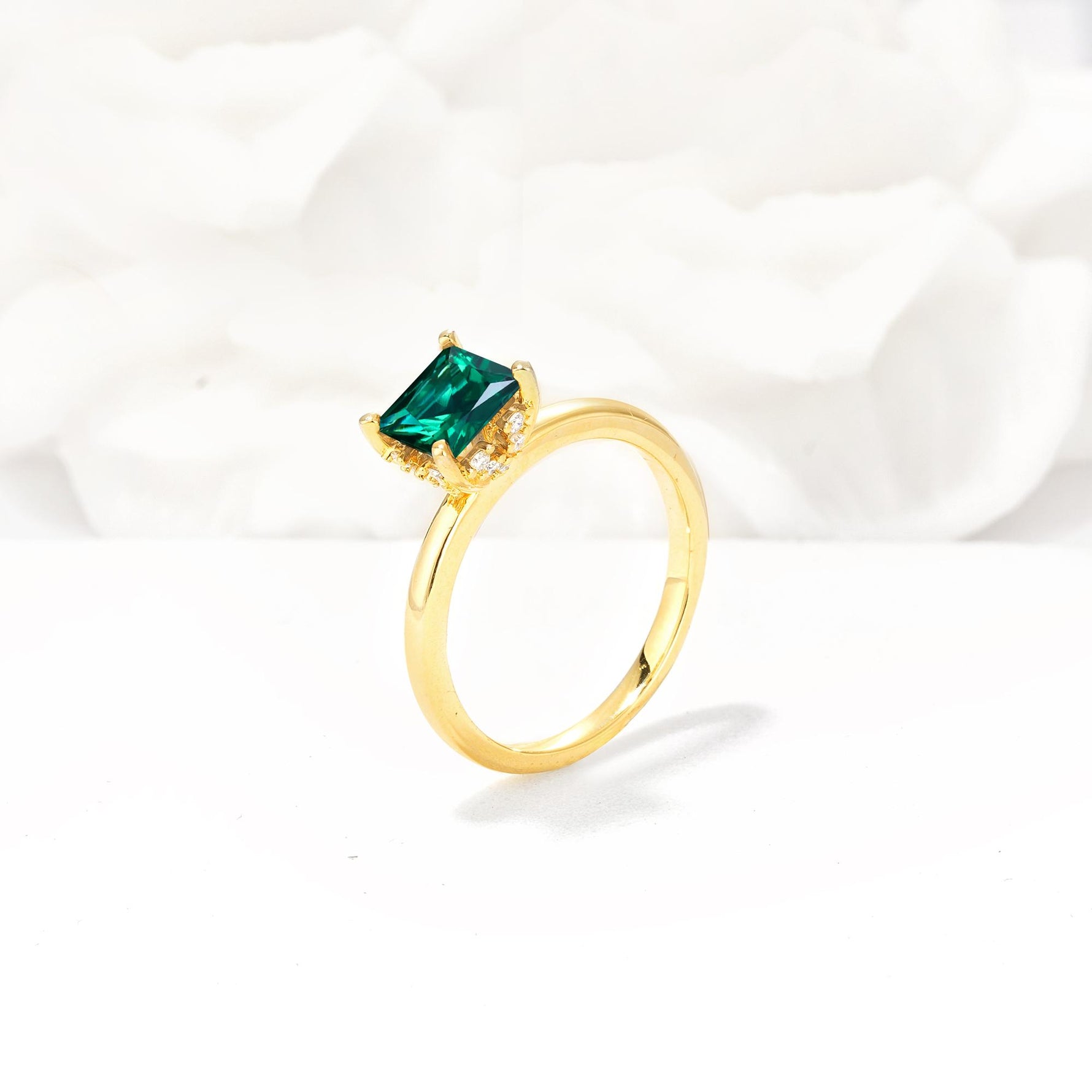 Princess Cut Emerald Hidden Halo Engagement Ring - Additional view