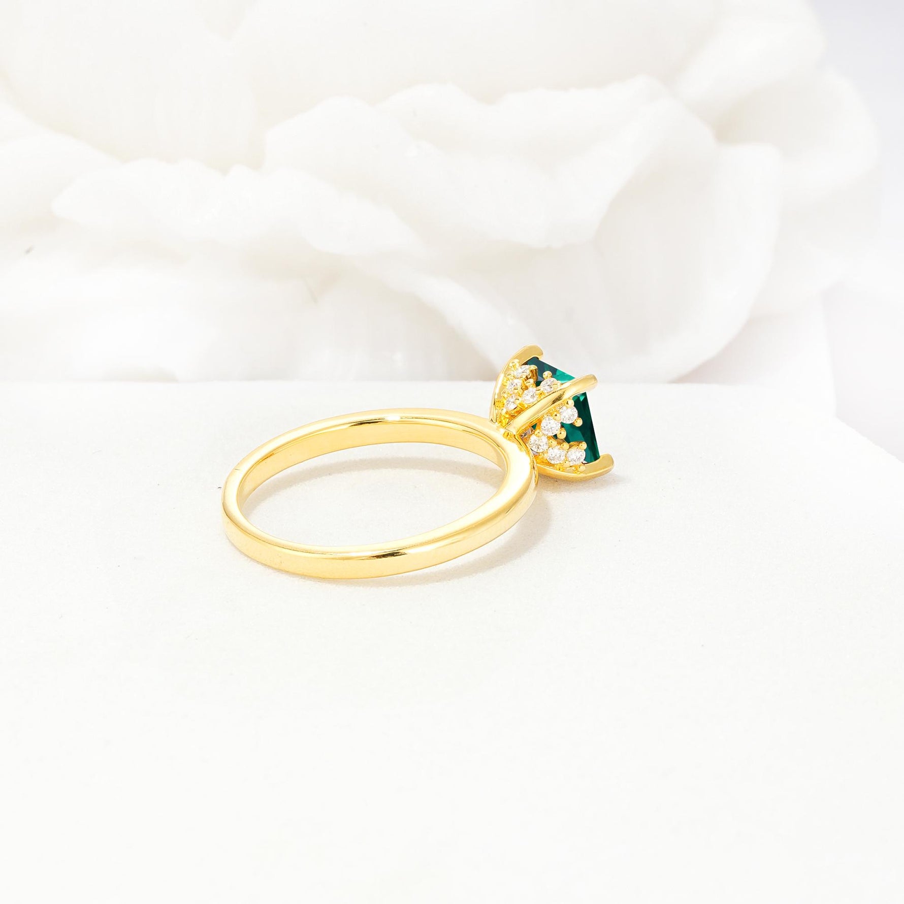 Princess Cut Emerald Hidden Halo Engagement Ring - Additional view