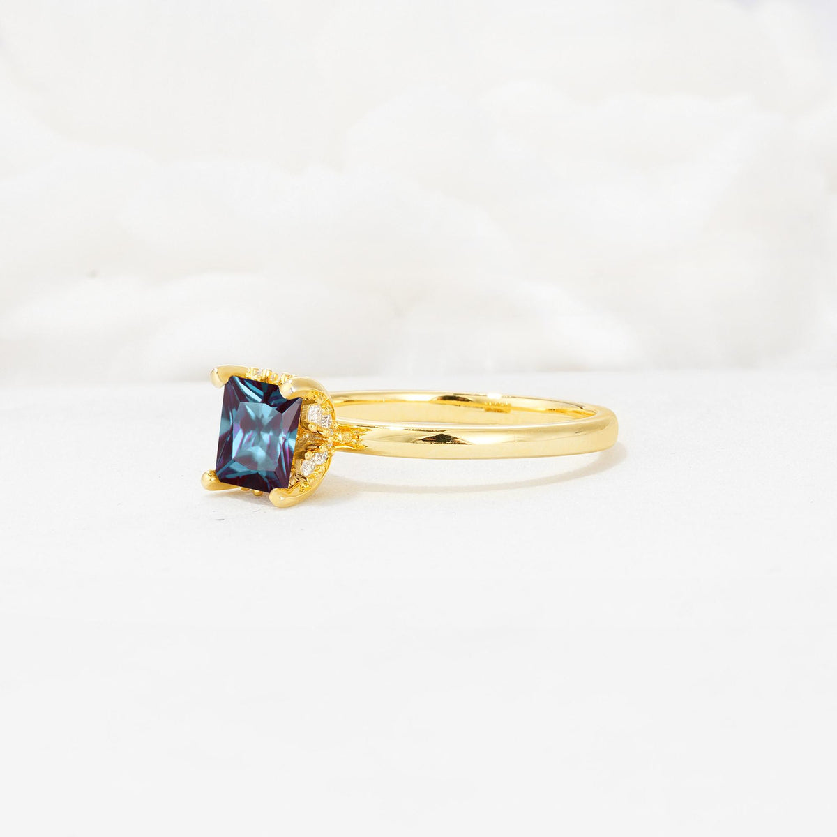 Princess Cut Alexandrite Hidden Halo Engagement Ring - Additional view