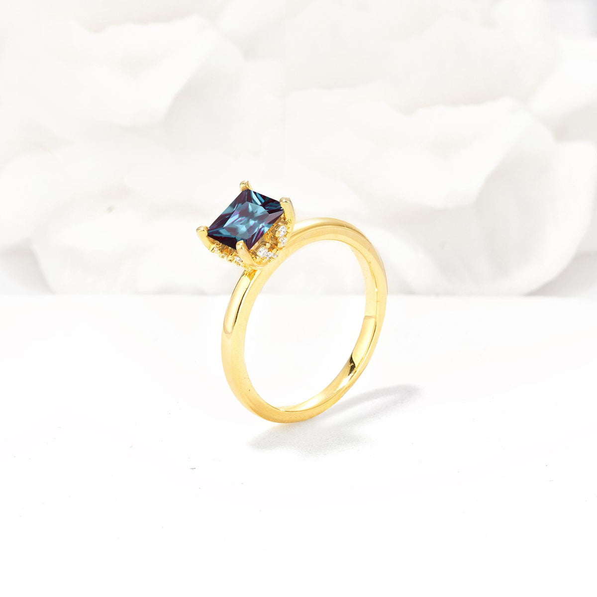 Princess Cut Alexandrite Hidden Halo Engagement Ring - Additional view