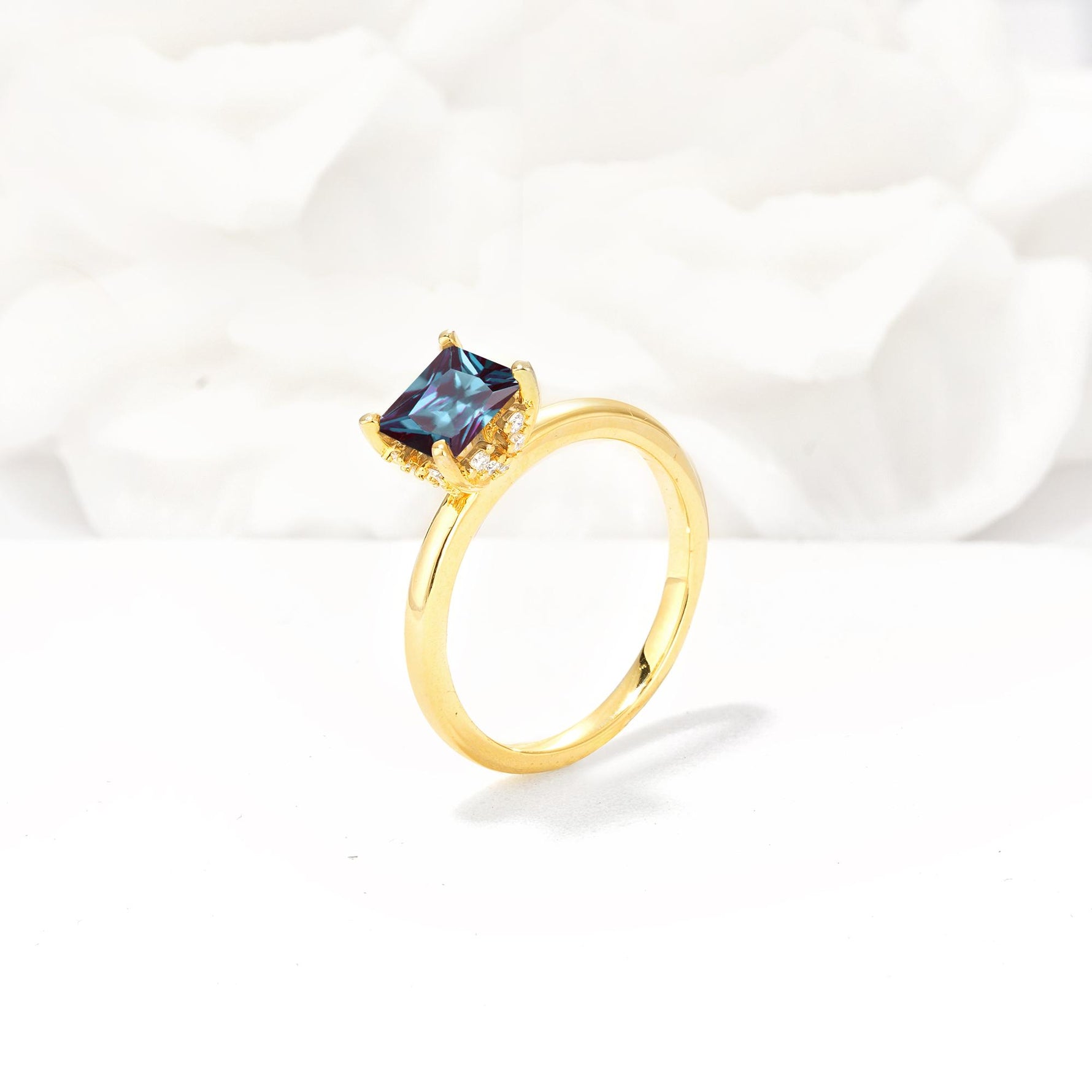 Princess Cut Alexandrite Hidden Halo Engagement Ring - Additional view