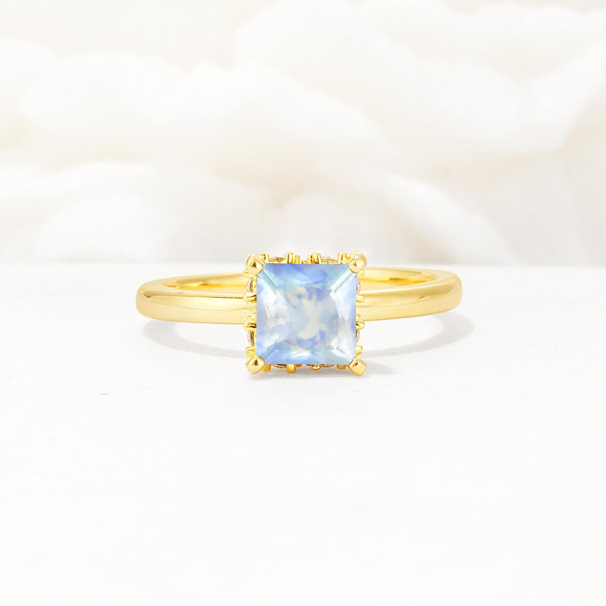 Princess Cut Moonstone Hidden Halo Engagement Ring - Additional view
