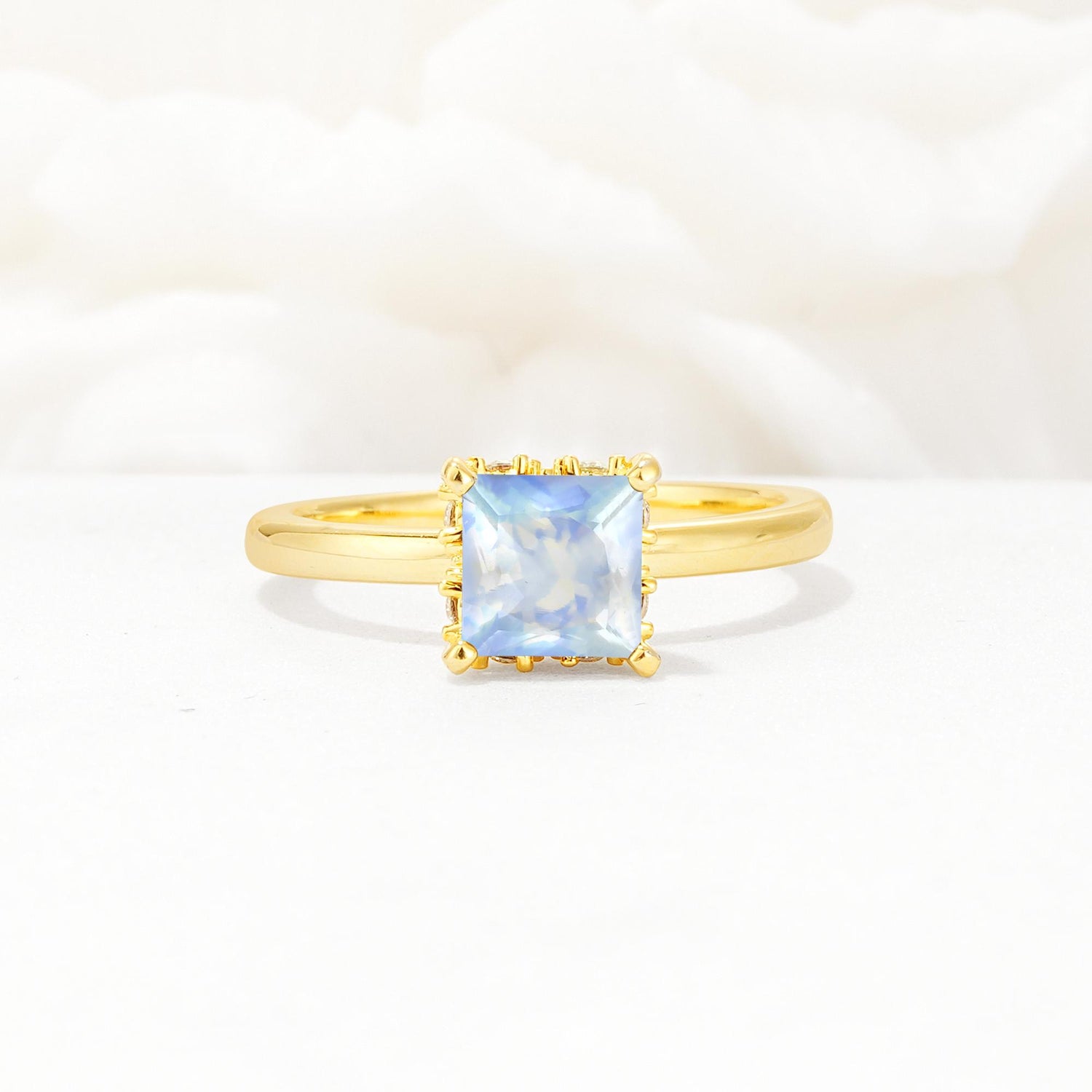 Princess Cut Moonstone Hidden Halo Engagement Ring - Additional view