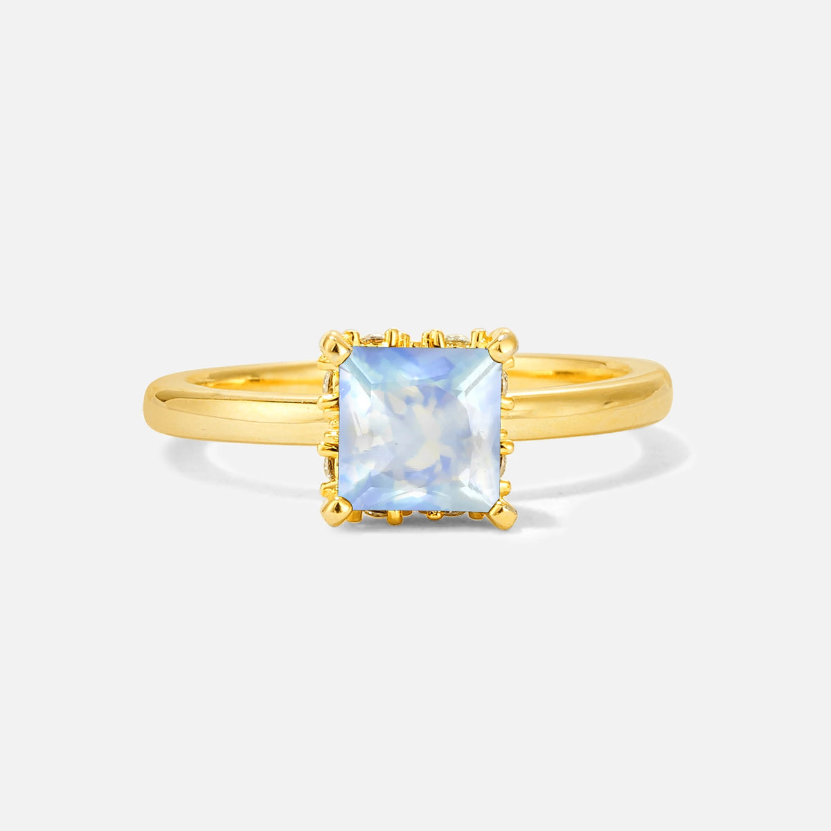 Princess Cut Moonstone Hidden Halo Engagement Ring