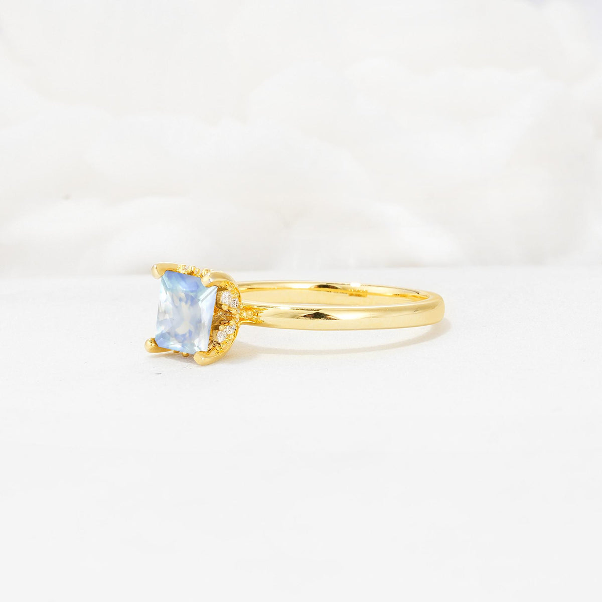 Princess Cut Moonstone Hidden Halo Engagement Ring - Additional view
