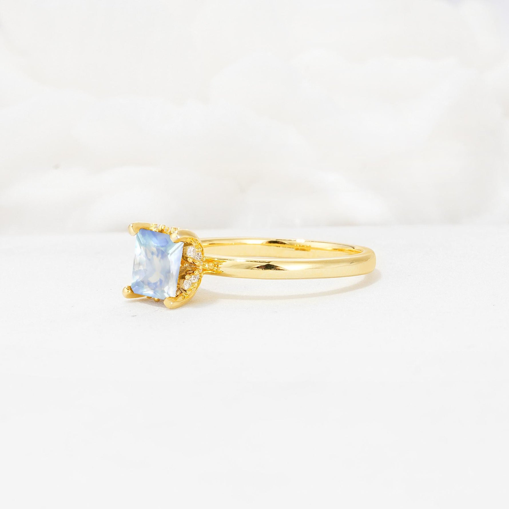 Princess Cut Moonstone Hidden Halo Engagement Ring - Additional view