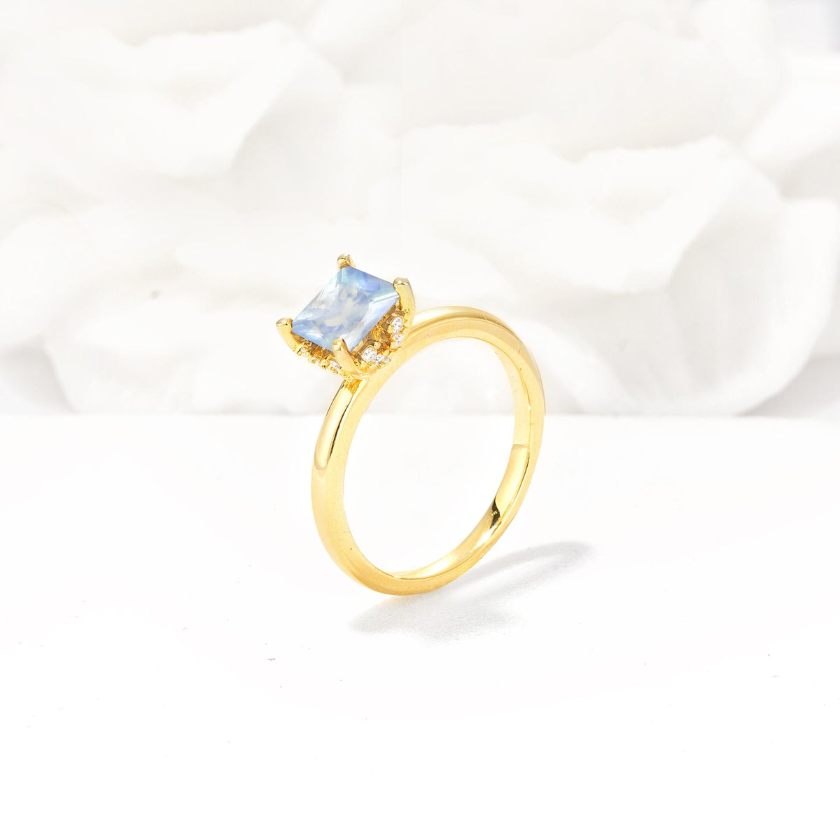 Princess Cut Moonstone Hidden Halo Engagement Ring - Additional view