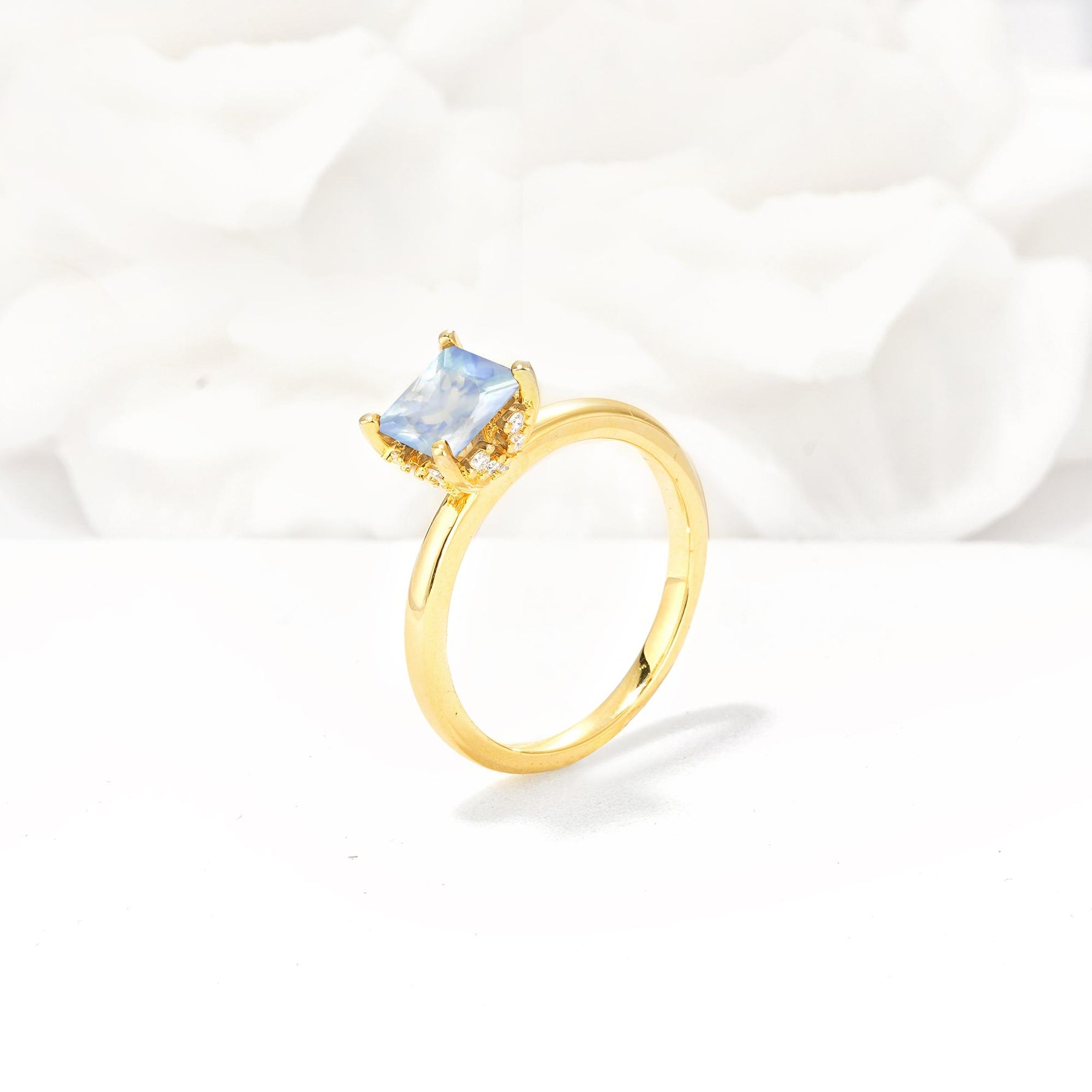 Princess Cut Moonstone Hidden Halo Engagement Ring - Additional view