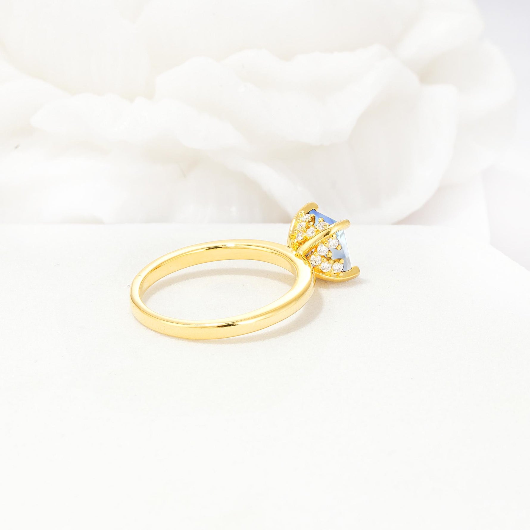 Princess Cut Moonstone Hidden Halo Engagement Ring - Additional view