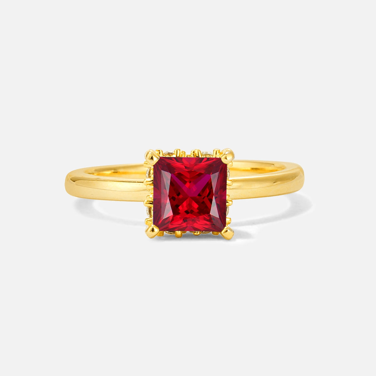 Princess Cut Ruby Hidden Halo Engagement Ring