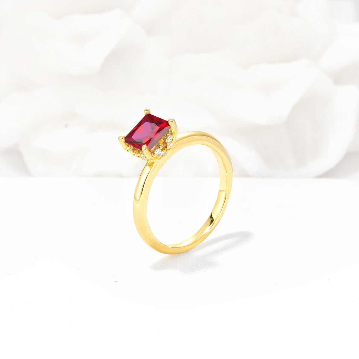 Princess Cut Ruby Hidden Halo Engagement Ring - Additional view