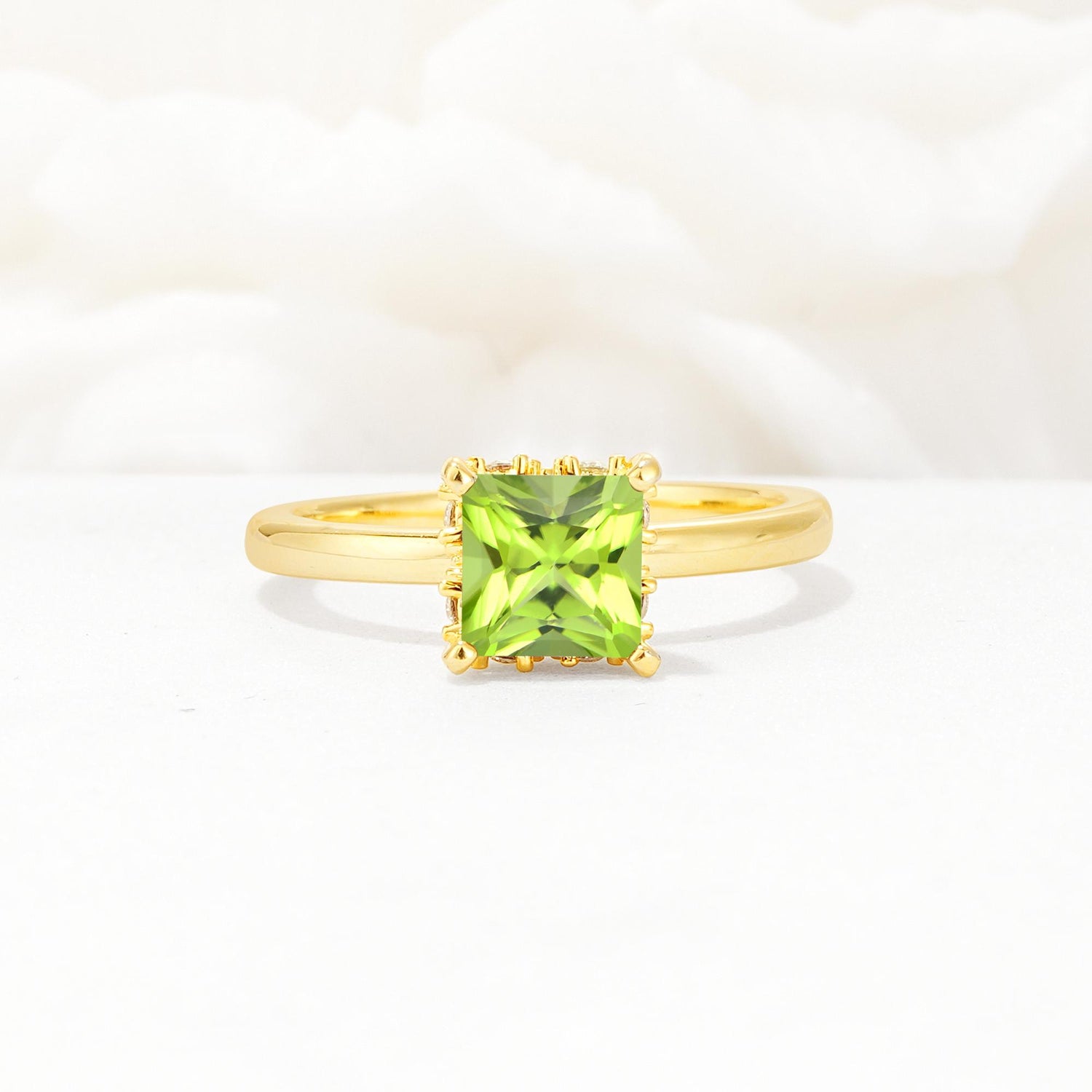 Princess Cut Peridot Hidden Halo Engagement Ring - Additional view