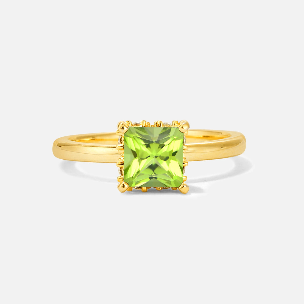 Princess Cut Peridot Hidden Halo Engagement Ring