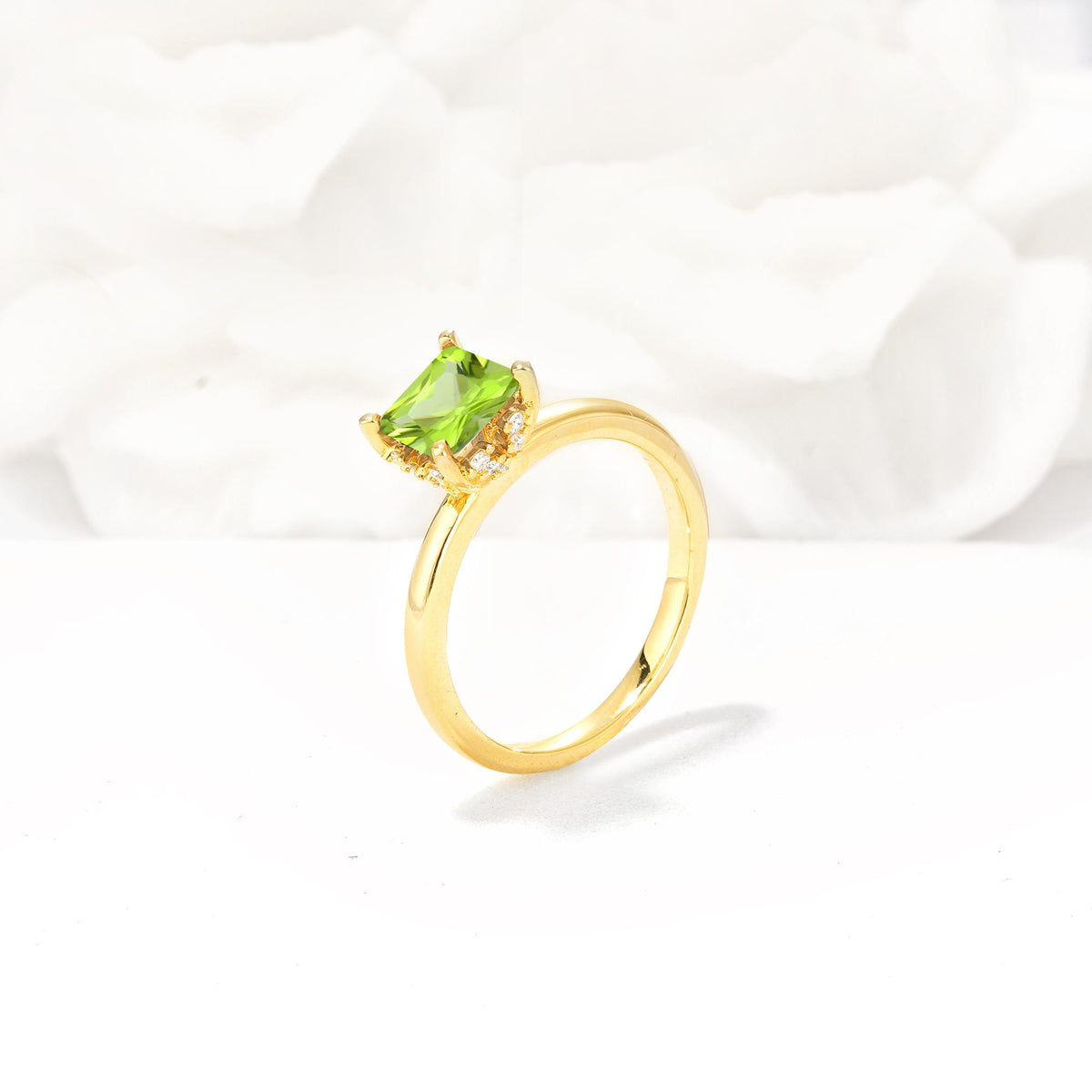 Princess Cut Peridot Hidden Halo Engagement Ring - Additional view