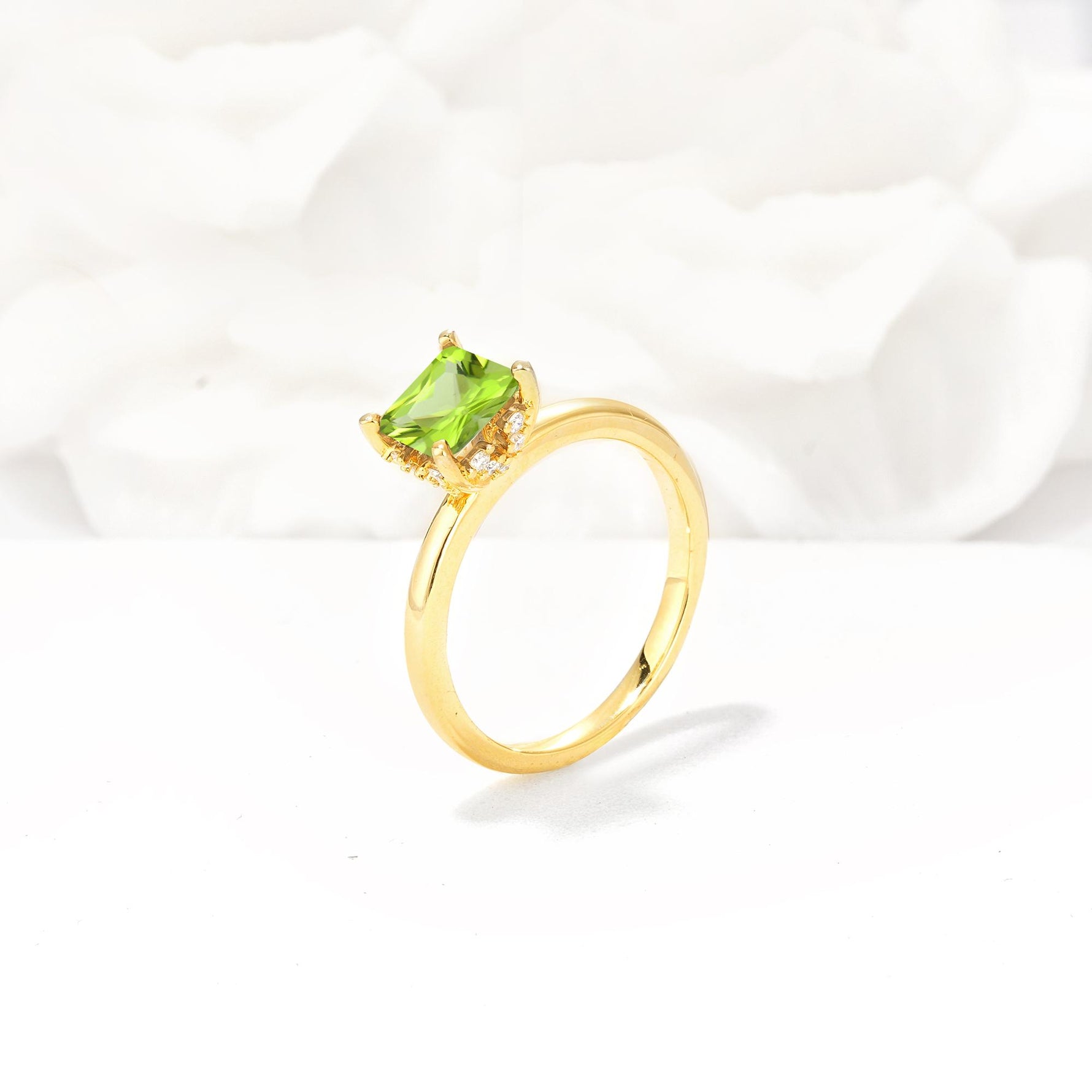 Princess Cut Peridot Hidden Halo Engagement Ring - Additional view
