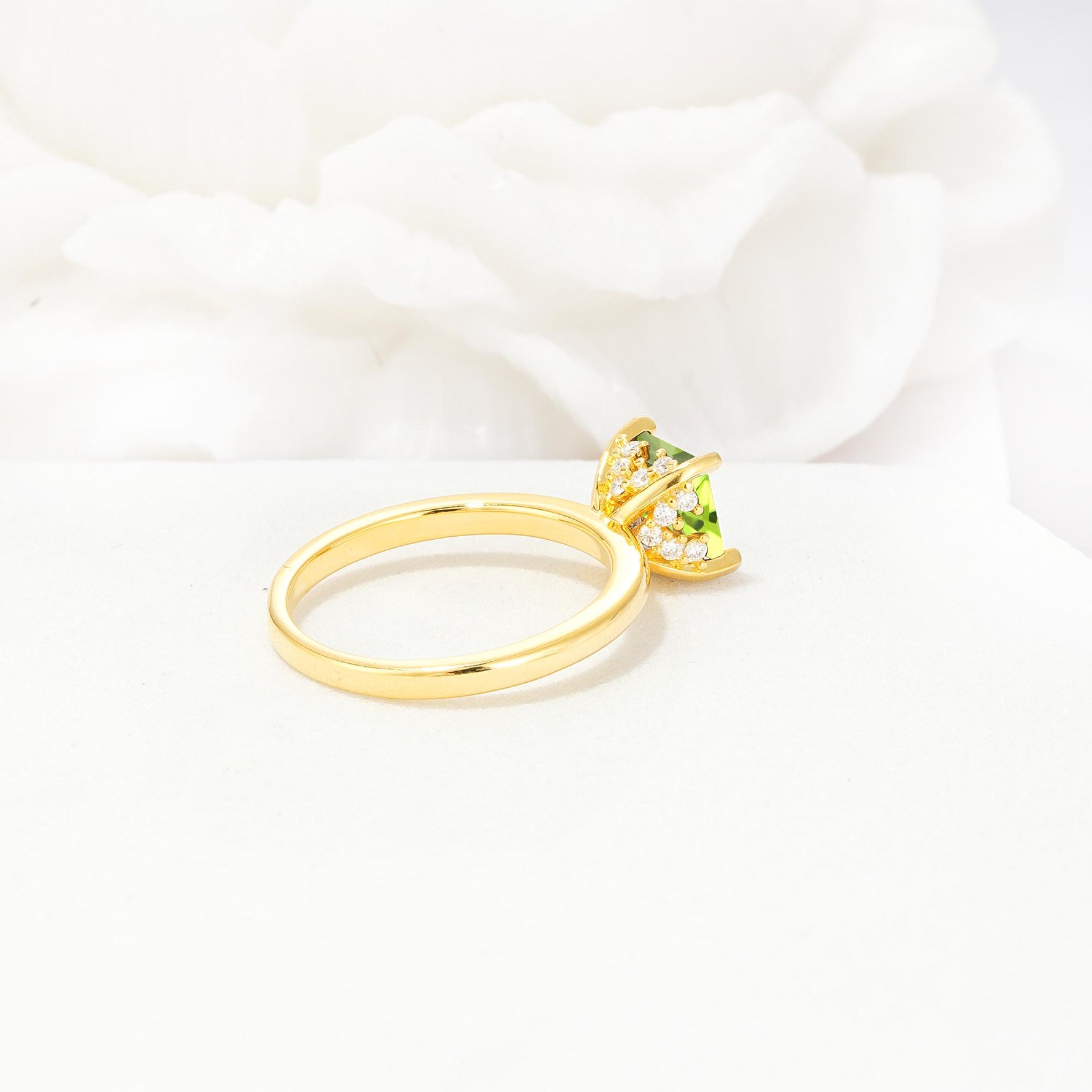 Princess Cut Peridot Hidden Halo Engagement Ring - Additional view