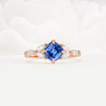 Vintage-Inspired Princess Cut Sapphire Cluster Engagement Ring - Additional view