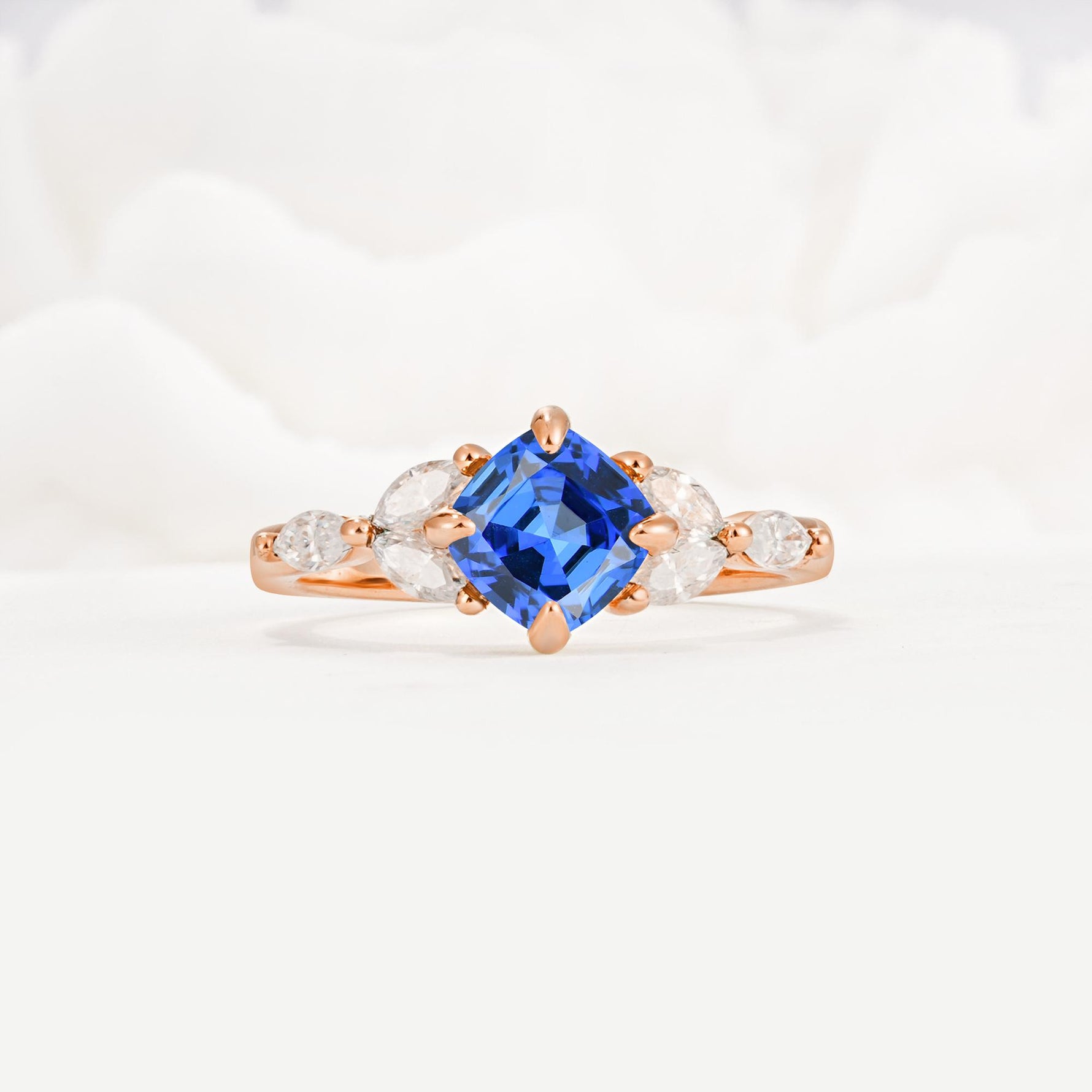 Vintage-Inspired Princess Cut Sapphire Cluster Engagement Ring - Additional view