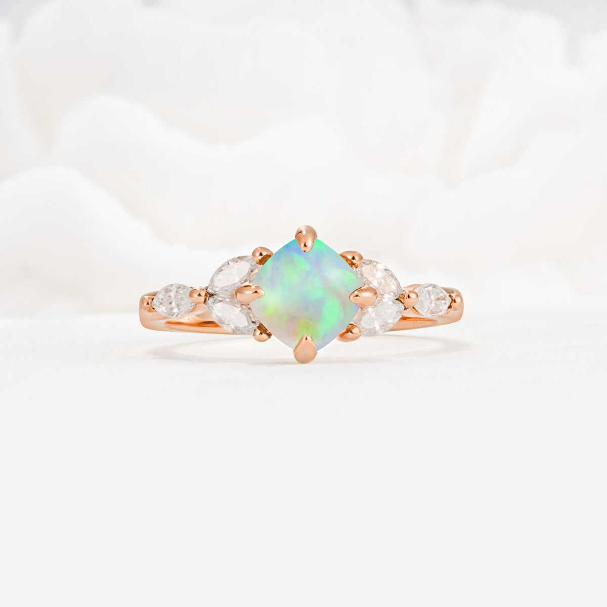 Vintage-Inspired Princess Cut Fire Opal Cluster Engagement Ring - Additional view