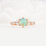 Vintage-Inspired Princess Cut Fire Opal Cluster Engagement Ring - Additional view