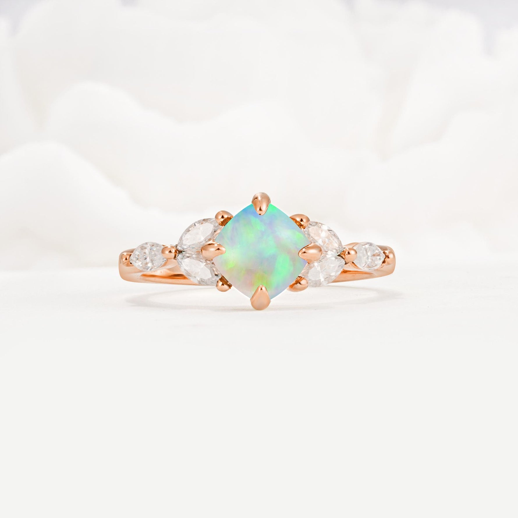 Vintage-Inspired Princess Cut Fire Opal Cluster Engagement Ring - Additional view