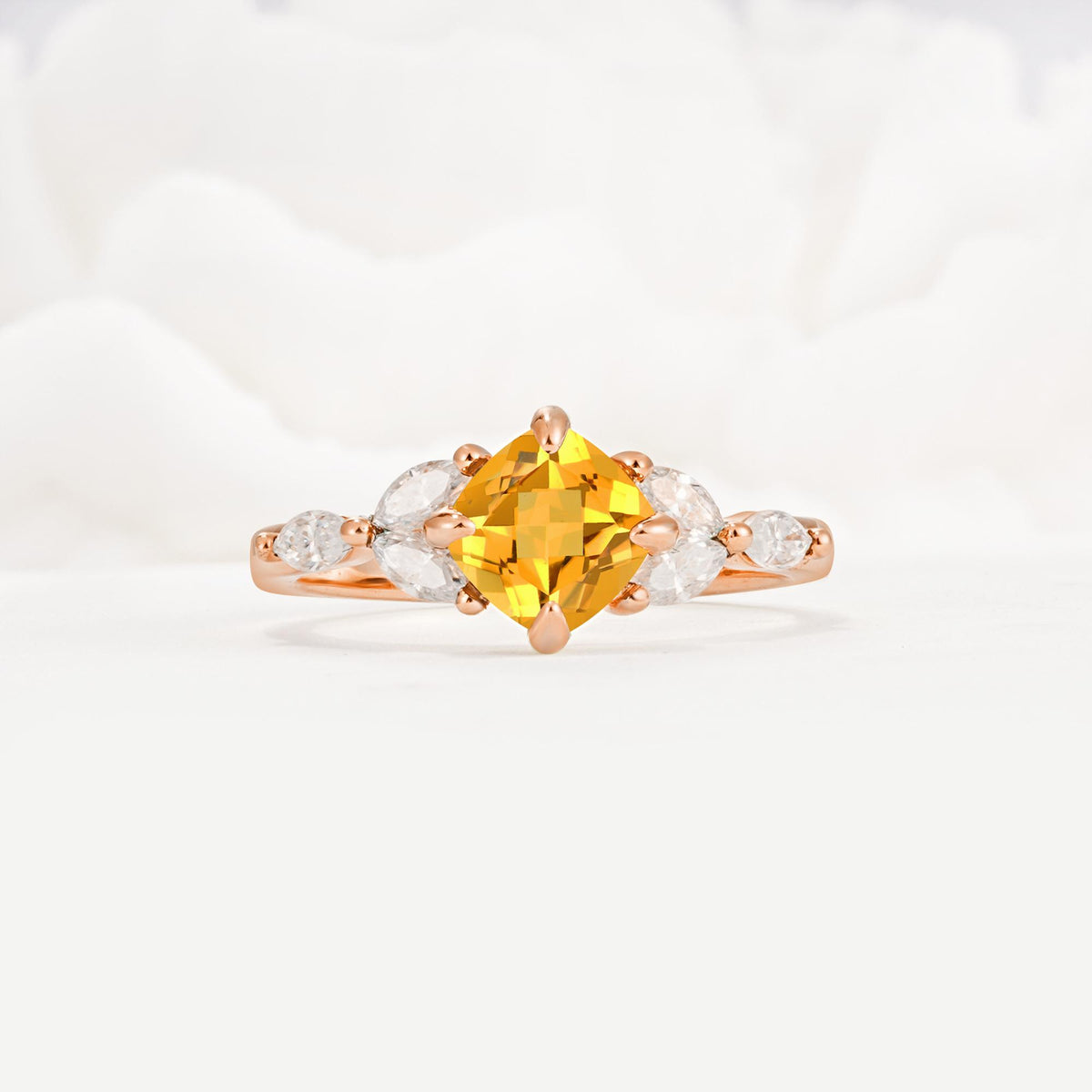 Vintage-Inspired Princess Cut Citrine Cluster Engagement Ring - Additional view