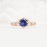 Vintage-Inspired Princess Cut Tanzanite Cluster Engagement Ring - Additional view