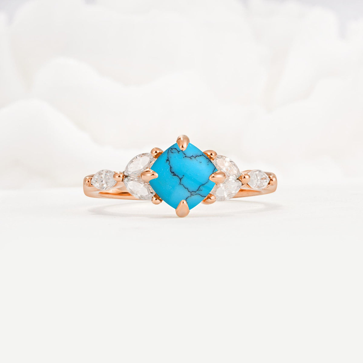 Vintage-Inspired Princess Cut Turquoise Cluster Engagement Ring - Additional view