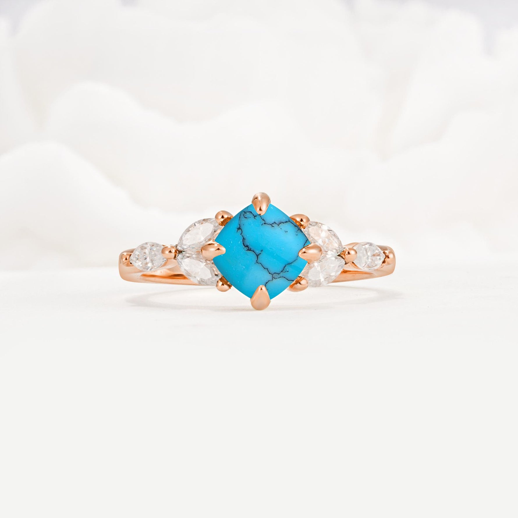 Vintage-Inspired Princess Cut Turquoise Cluster Engagement Ring - Additional view