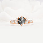 Vintage-Inspired Princess Cut Black Rutilated Quartz Cluster Engagement Ring - Additional view