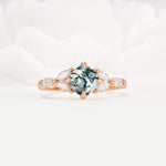Vintage-Inspired Princess Cut Moss Agate Cluster Engagement Ring - Additional view