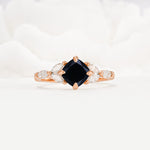 Vintage-Inspired Princess Cut Black Onyx Cluster Engagement Ring - Additional view