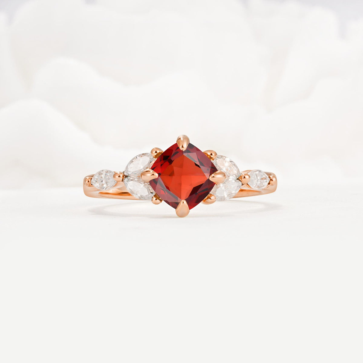 Vintage-Inspired Princess Cut Garnet Cluster Engagement Ring - Additional view