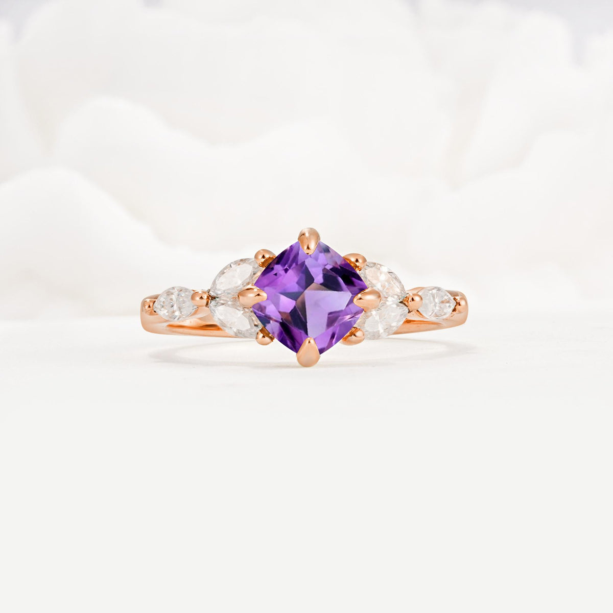 Vintage-Inspired Princess Cut Amethyst Cluster Engagement Ring - Additional view
