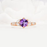 Vintage-Inspired Princess Cut Amethyst Cluster Engagement Ring - Additional view
