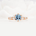 Vintage-Inspired Princess Cut Aquamarine Cluster Engagement Ring - Additional view