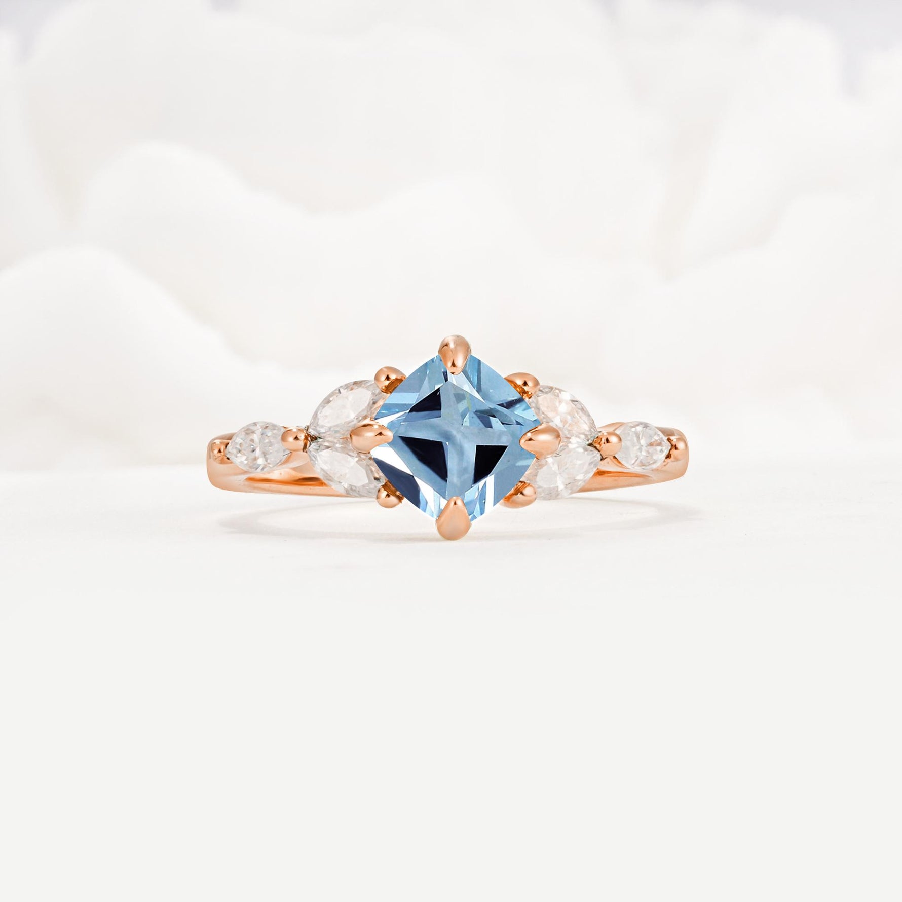 Vintage-Inspired Princess Cut Aquamarine Cluster Engagement Ring - Additional view