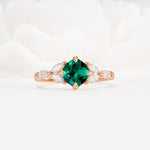 Vintage-Inspired Princess Cut Emerald Cluster Engagement Ring - Additional view