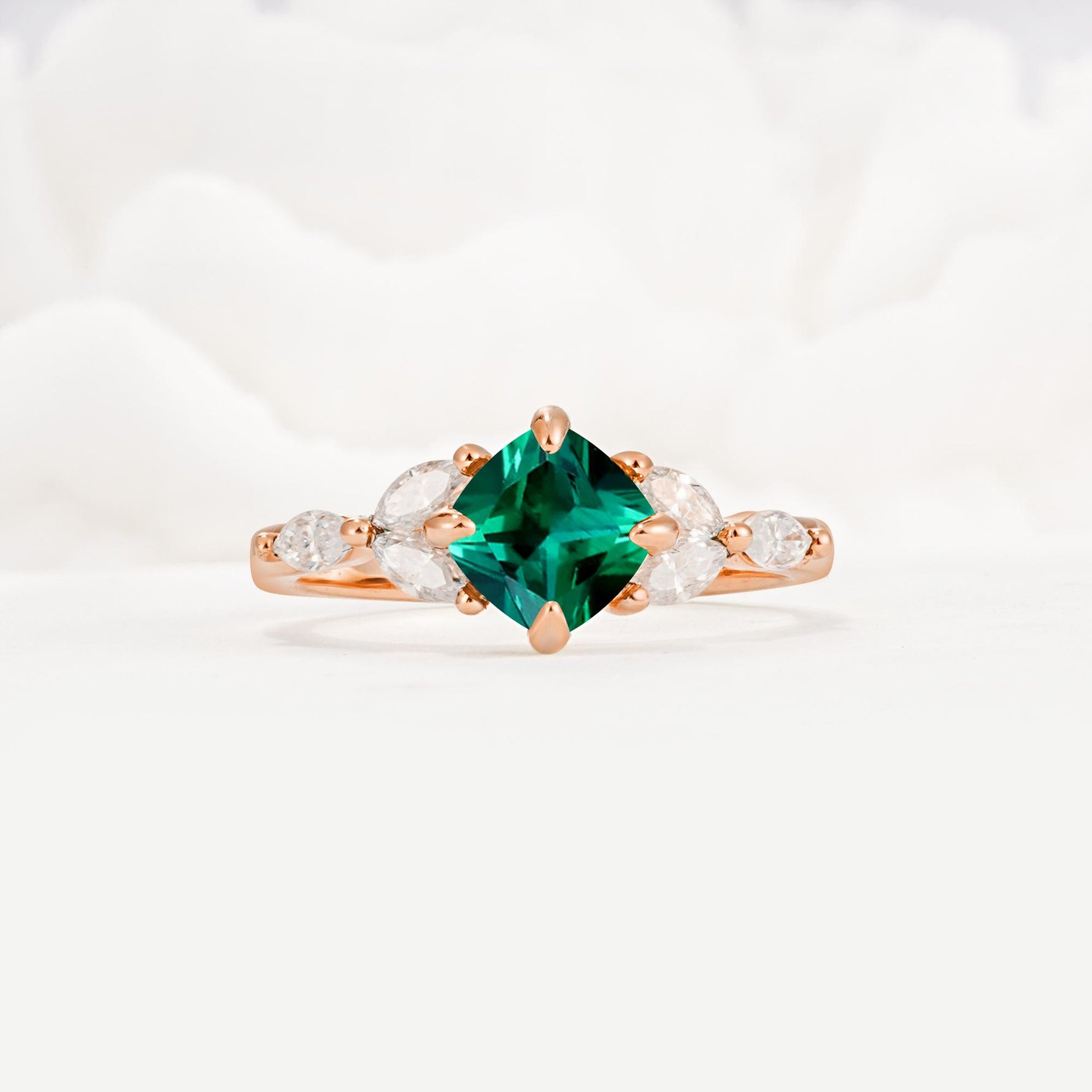 Vintage-Inspired Princess Cut Emerald Cluster Engagement Ring - Additional view
