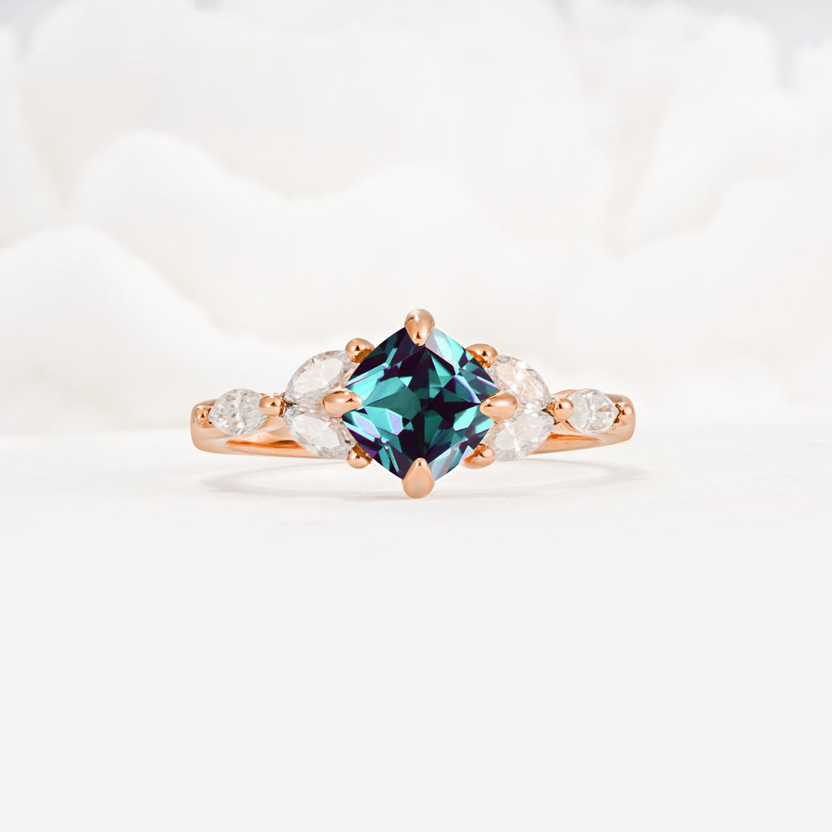 Vintage-Inspired Princess Cut Alexandrite Cluster Engagement Ring - Additional view