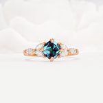 Vintage-Inspired Princess Cut Alexandrite Cluster Engagement Ring - Additional view