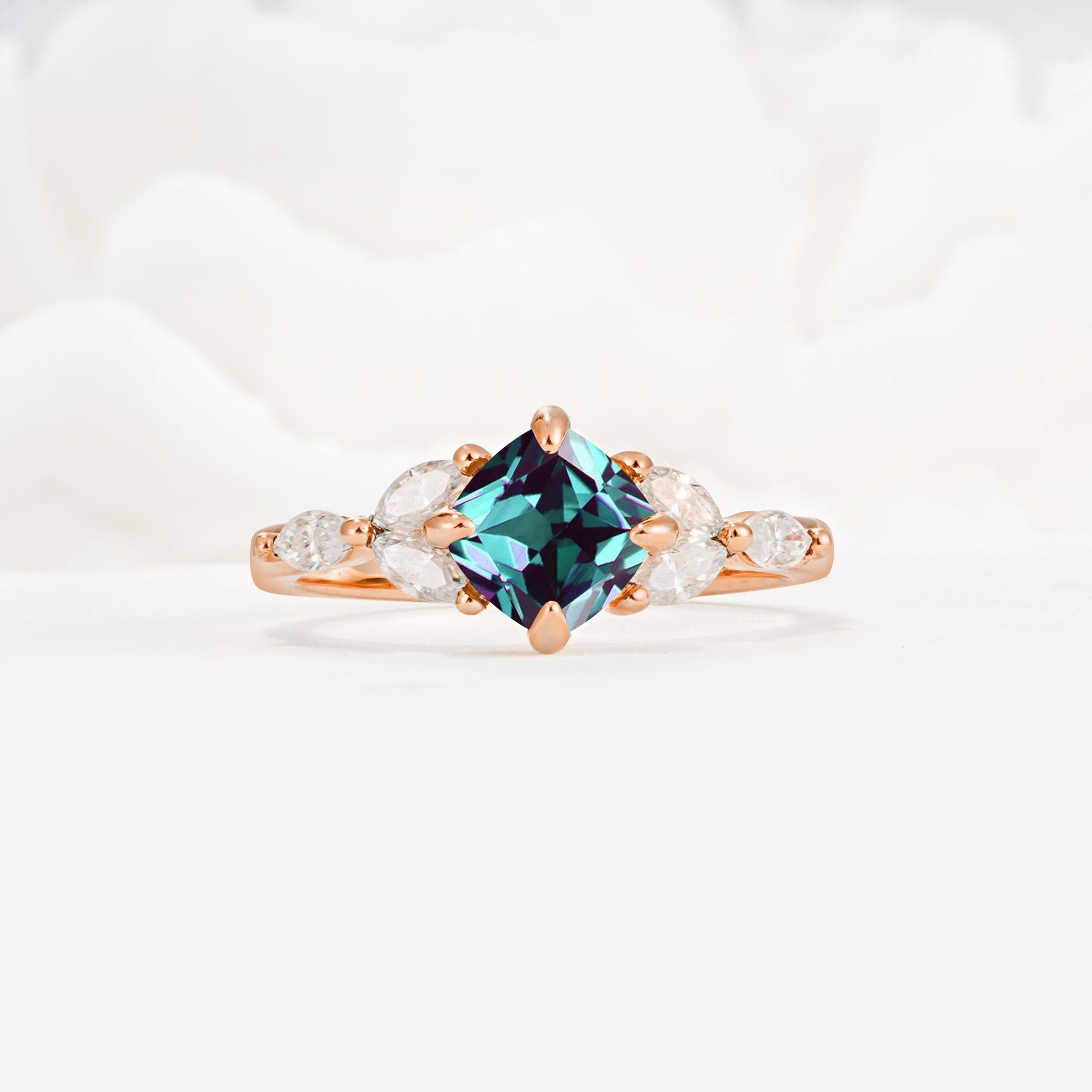 Vintage-Inspired Princess Cut Alexandrite Cluster Engagement Ring - Additional view