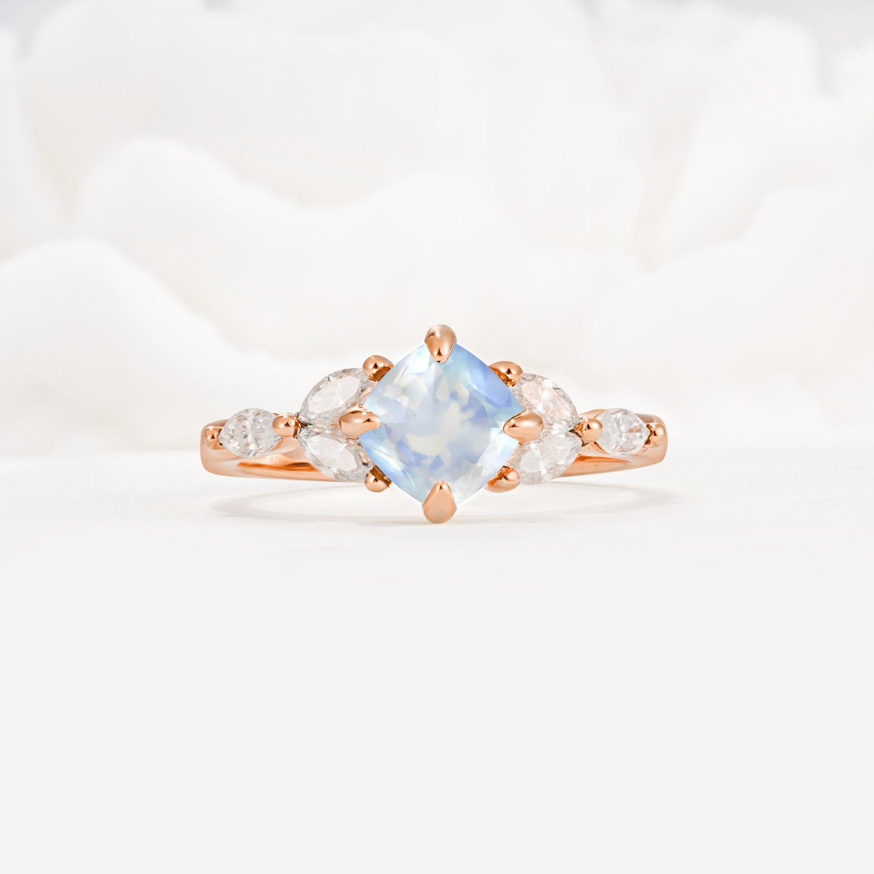 Vintage-Inspired Princess Cut Moonstone Cluster Engagement Ring - Additional view