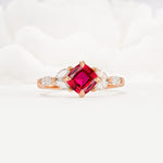 Vintage-Inspired Princess Cut Ruby Cluster Engagement Ring - Additional view