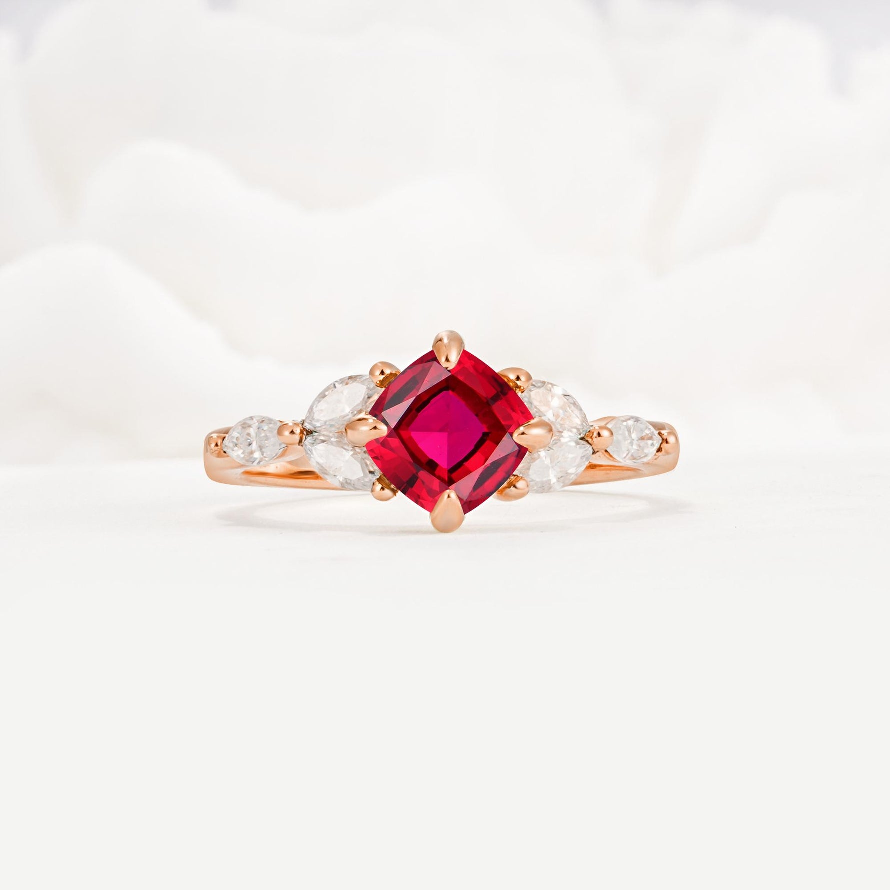 Vintage-Inspired Princess Cut Ruby Cluster Engagement Ring - Additional view