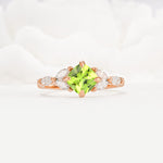 Vintage-Inspired Princess Cut Peridot Cluster Engagement Ring - Additional view